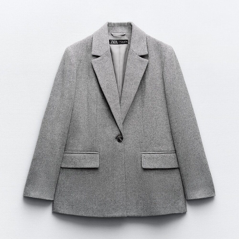 Zara STRAIGHT CUT HERRINGBONE BLAZER SIZE S 3046/383/803